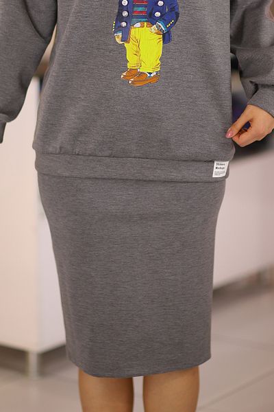 Samsara Gray Interlock Fabric Cat Detailed Sweat Pencil Skirt Sports Double Set