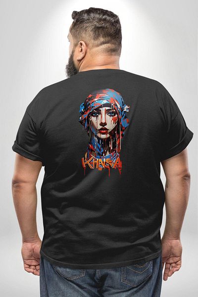 Angemiel تي شيرت أسود كبير الحجم من Khansa Scarf - للنساء والرجال والجنسين، مطبوع على الظهر