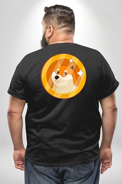 Angemiel تي شيرت أسود كبير الحجم من Doge Coin - للنساء/الرجال للجنسين، مطبوع على الظهر