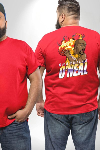 Angemiel تي شيرت Shaquille Oneal Star Fireball - أحمر، مقاس كبير، للجنسين
