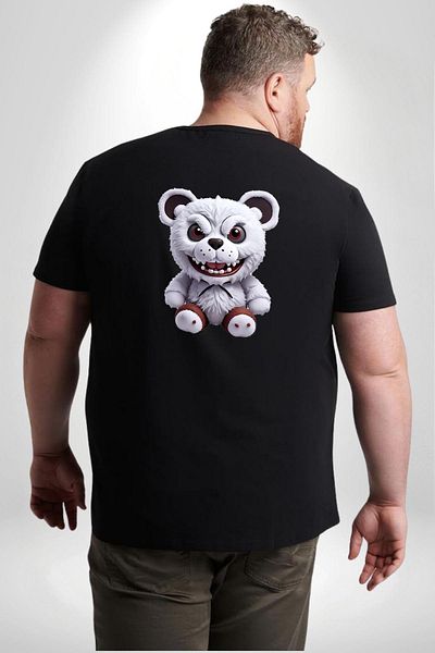 Angemiel تي شيرت أسود كبير الحجم من Freddy Scary Bear - للجنسين، مطبوع على الظهر