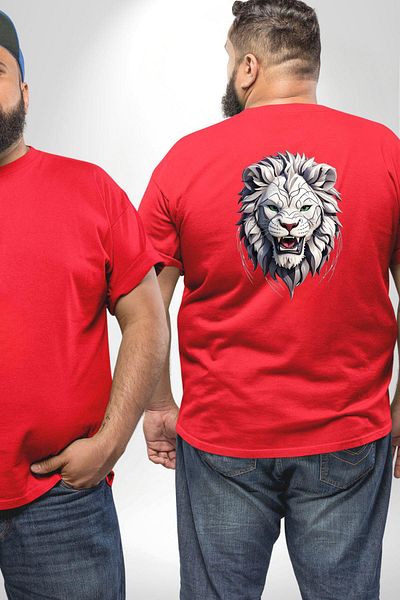 Angemiel تي شيرت أحمر أبيض Tiger Roar - مقاس كبير للجنسين، مطبوع على الظهر
