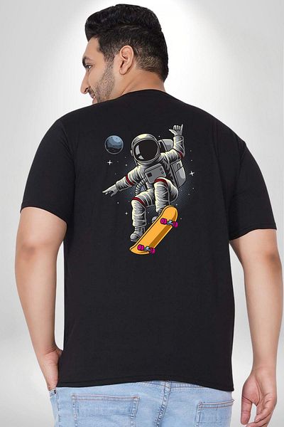 Angemiel تي شيرت Atronot Skateboard Space Mars - مقاس كبير أسود، للنساء والرجال للجنسين، مطبوع على الظهر