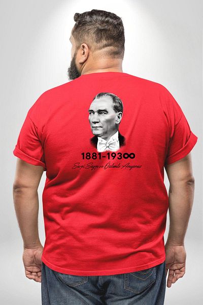 Angemiel Ataturk 10 November Commemoration - Red Plus Size T-Shirt, Back Print, Unisex