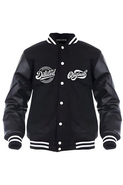 Edizen Μανίκια Δερμάτινα Unisex Oversize God Of Printed Black Bomber College Jacket 100% βαμβάκι