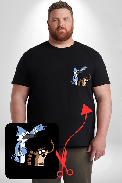 Angemiel Mordecai and Rigby Pattern - Black Large Size Basic T-Shirt