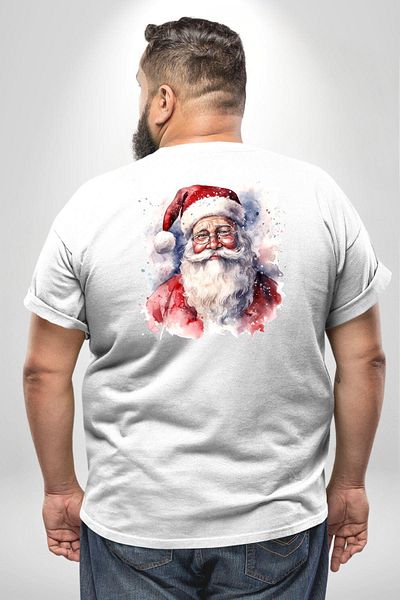 Angemiel تصميم رأس السنة الجديدة Happy Santa - تي شيرت أبيض كبير الحجم للجنسين، مطبوع على الظهر