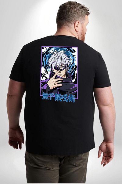 Angemiel تي شيرت Jujutsu Vintage Washed - Megumi Gojo Anime Manga مقاس كبير أسود للجنسين