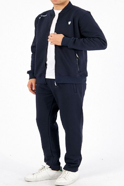 Marco Ferry Navy Blue 3 Thread Raised Men's Tracksuit Set - Crew Neck, Straight Leg, Plus Size Edy5721B-L