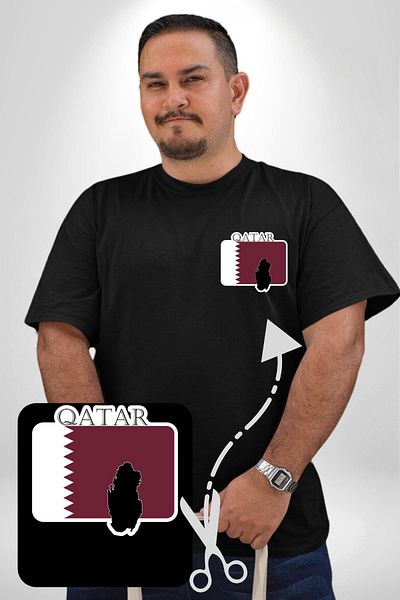 Angemiel تي شيرت أسود كبير الحجم مطبوع عليه علم قطر