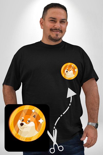 Angemiel تي شيرت أسود كبير الحجم من Doge Coin - طباعة بسيطة