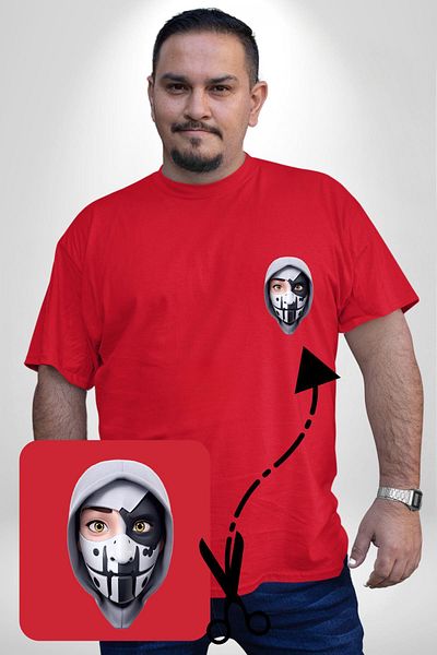 Angemiel تي شيرت كبير الحجم مطبوع عليه Red Hero - يرتدي قناعًا، تصميم بسيط