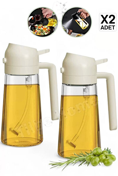 EMR SHOP 2 Adet Çift Fonksiyonlu Cam Yağdanlık 450ml Zeytinyağı Sıvıyağ Şişe ...
