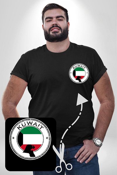 Angemiel تي شيرت أساسي بعلم كويت أسود مقاس كبير - طباعة بسيطة