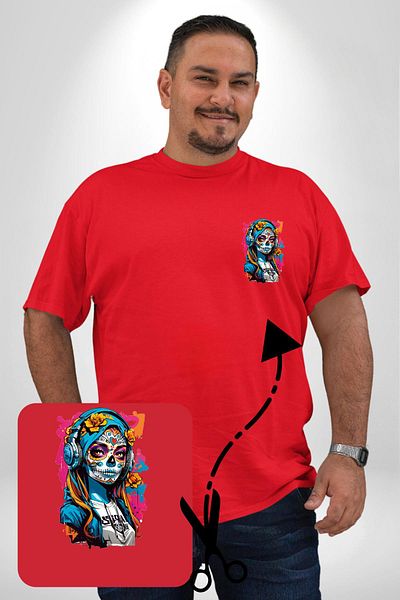 Angemiel Red Headphones Large Size T-Shirt - Basic Minimal Patterned Listening to Music