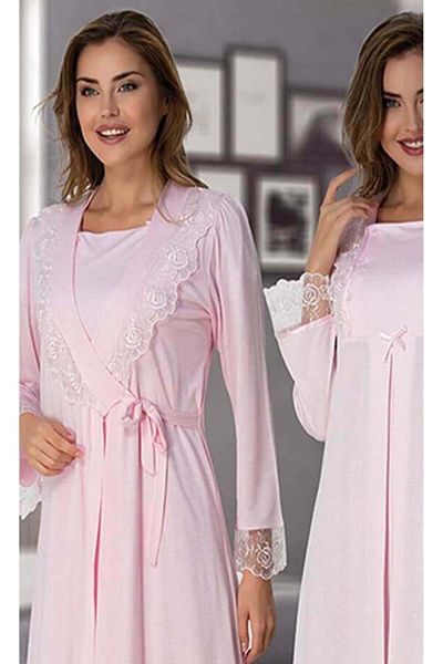 by İGP Cotton Maternity Long Sleeve Dressing Gown Nightgown and Pajama Set Set of 4