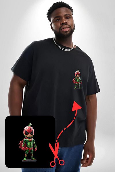 Angemiel Plus Size Black Minimal Patterned Watermelon Man T-Shirt