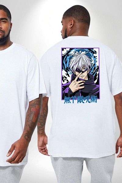 Angemiel تي شيرت Jujutsu Vintage Washed - Megumi Gojo Anime Manga مقاس كبير أبيض للجنسين