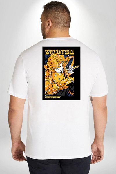 Angemiel تي شيرت Zenitsu Agatsuma Anime Pattern - مقاس كبير أبيض للجنسين مطبوع على الظهر