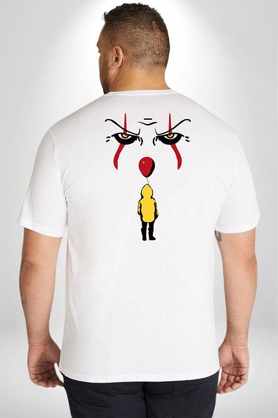 Angemiel تي شيرت Pennywise Vs Georgie Horror - مقاس كبير باللون الأبيض للجنسين مع طباعة خلفية