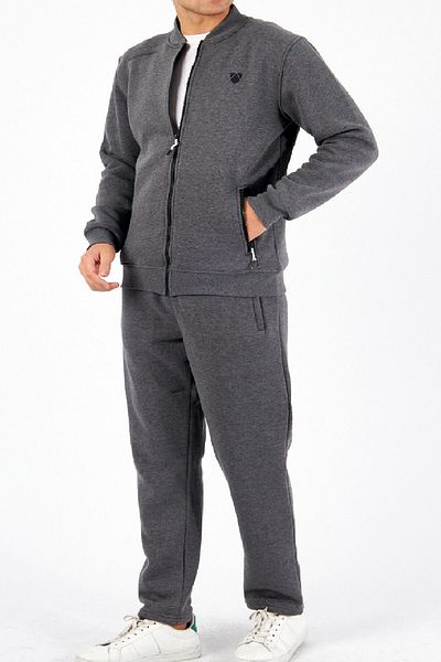 Marco Ferry Men's Anthracite Crew Neck Straight Leg 3 Thread Raised Winter Plus Size Tracksuit Set Edy5721B-A