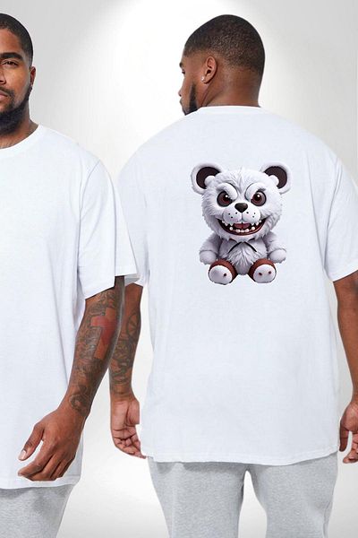 Angemiel تي شيرت أبيض مقاس كبير للجنسين من Freddy Scary Bear - مطبوع على الظهر