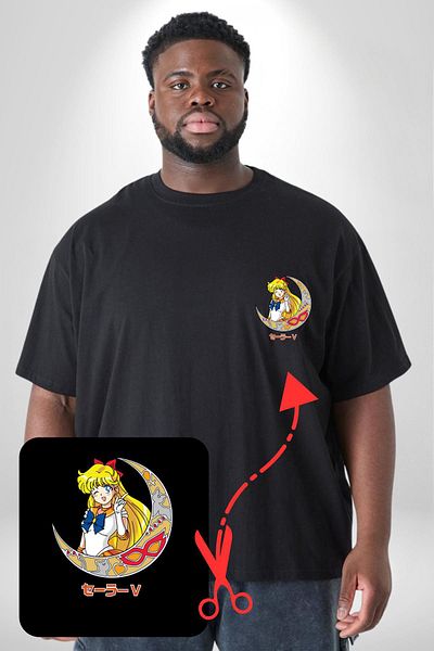 Angemiel تي شيرت Sailor Moon كبير الحجم باللون الأسود - طباعة بسيطة
