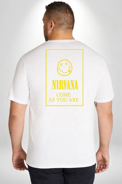 Angemiel تي شيرت Nirvana Music Band - مقاس كبير أبيض للجنسين، مطبوع على الظهر