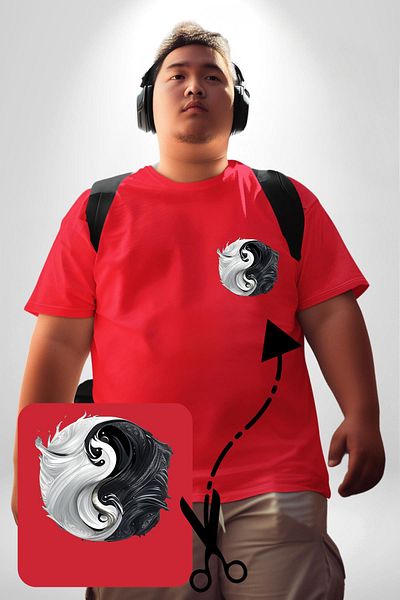 Angemiel تي شيرت Ying Yang باللونين الأحمر والأبيض مقاس كبير - أساسي مطبوع للنساء