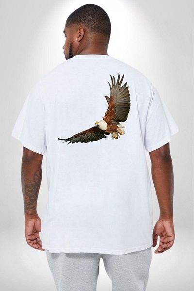 Angemiel تي شيرت White Eagle Freedom مقاس كبير - مطبوع من الخلف، للجنسين