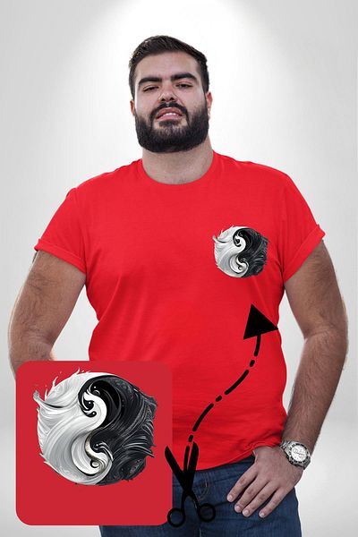 Angemiel تي شيرت Ying Yang باللونين الأحمر والأبيض مقاس كبير - أساسي مطبوع للنساء