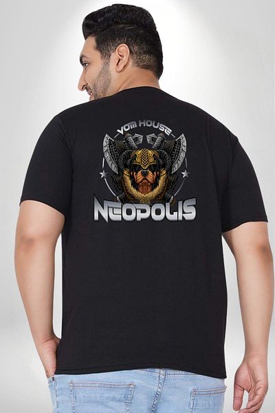 Angemiel تي شيرت أسود كبير الحجم من Neopolis Rottweiler Viking - للنساء/الرجال للجنسين، مطبوع على الظهر