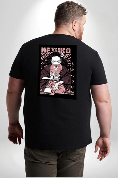 Angemiel تي شيرت أسود كبير الحجم من Demon Slayer Nezuko - للرجال والنساء للجنسين، مطبوع على الظهر
