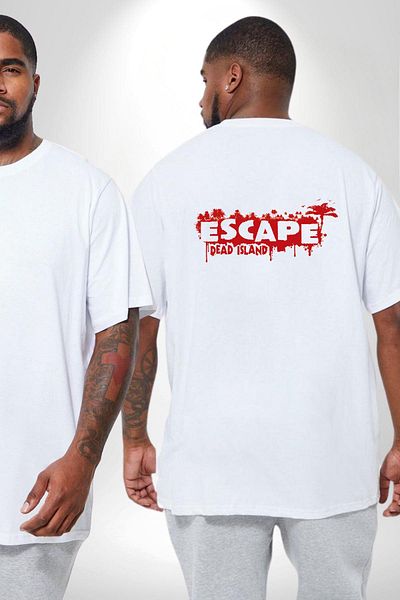 Angemiel تي شيرت أبيض كبير الحجم من Escape Dead Island - للنساء والرجال والجنسين، مطبوع على الظهر