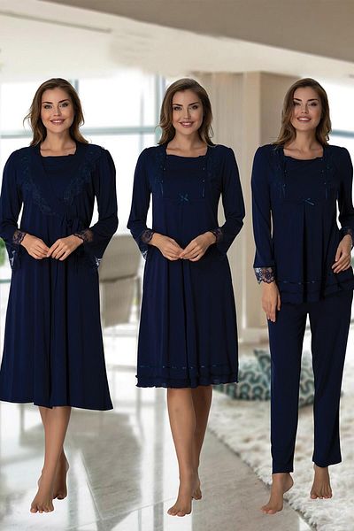 by İGP Cotton Maternity Long Sleeve Dressing Gown Nightgown and Pajama Set Set of 4
