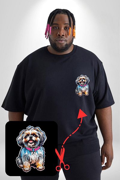 Angemiel تي شيرت أساسي بنمط Shih Tzu أسود مقاس كبير