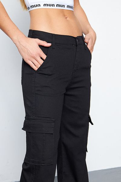 Oyga Women's Black Cargo Pocket High Waist Wide Leg Pants