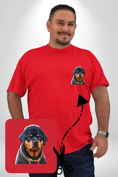 Angemiel تي شيرت Rottweiler Big Head Puppy Red مقاس كبير للسيدات أساسي مطبوع