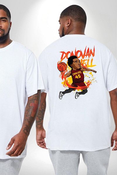 Angemiel تي شيرت Donovan Mitchell لكرة السلة مقاس كبير باللون الأبيض للجنسين - مطبوع على الظهر