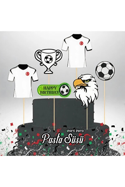 parti pera Siyah Beyaz Futbol Temalı Şekilli Pasta Süsü 6'lı