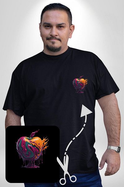 Angemiel Apple Pattern Black Large Size T-Shirt - Oil Paint, Minimal Printed