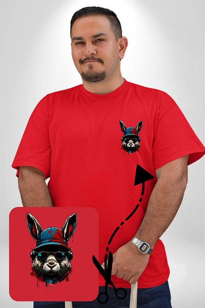 Angemiel Red Rabbit Pattern Large Size Music Hat Printed T-Shirt
