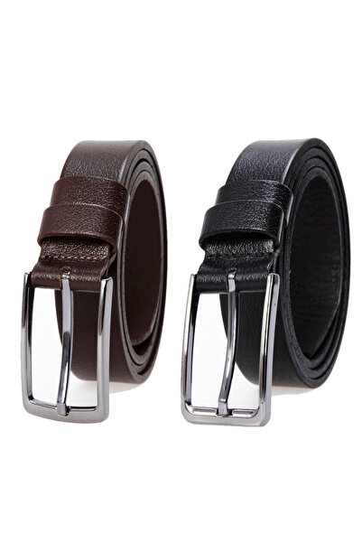 derikem 100% Γνήσια Κλασική Ανδρική Ζώνη 2 τεμαχίων 3,5 cm Μαύρο-Καφέ