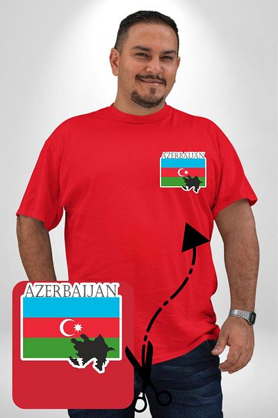 Angemiel تي شيرت أساسي بعلم أذربيكان أحمر مقاس كبير