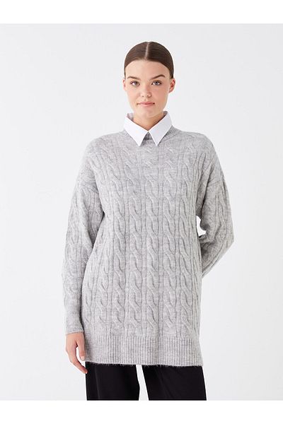 LC Waikiki Lw – Halber Rollkragenpullover, selbstgemusterte, langärmlige Damen-Strick-Tunika