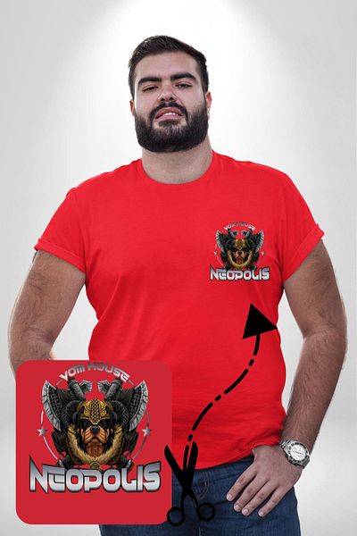 Angemiel Neopolis Rottweiler Viking - تي شيرت نسائي أحمر كبير الحجم، طباعة أساسية بسيطة