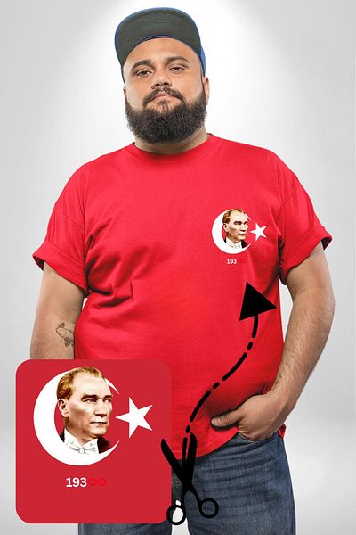 Angemiel Red Large Size Atatürk Turkish Flag Printed Basic T-Shirt