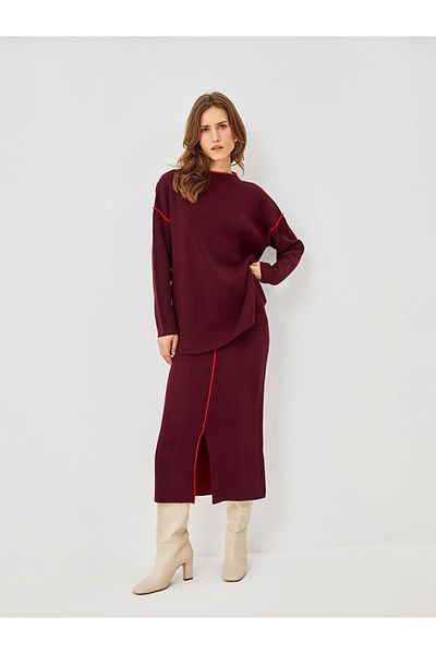 LC Waikiki LCWAIKIKI Fusta tricotată pentru femei, roșu claret clasic, cu talie elastică