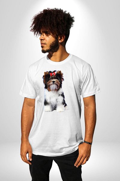 Angemiel Biewer Yorshire Terrier Women Men Unisex White Organic Printed T-Shirt Combed Cotton High Quality