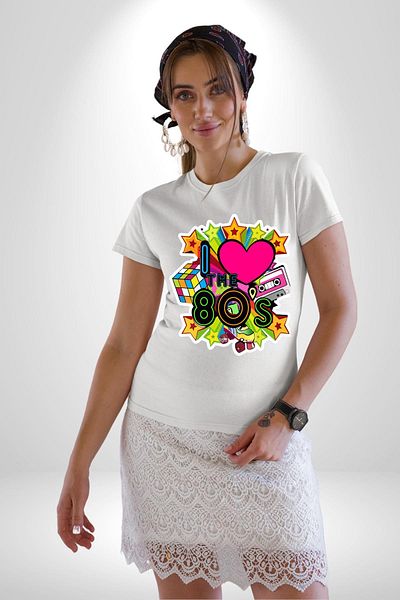 Angemiel I Love The 80s Cassette Tape and Special Gift Women Men Unisex White Organic Printed T-Shirt Combed Cotton High
